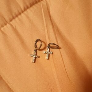 Silver Cross Hoop Earrings